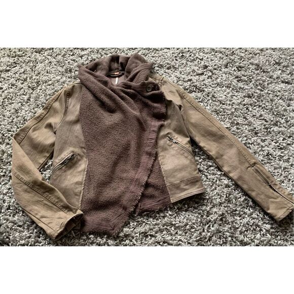 b5 Free People brown Boho Foated Drape Front Moto Jacket Coat sz 4 - Picture 5 of 9